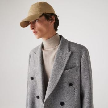 Lacoste Long Double-Breasted Herringbone Wool Coat Pánské - Kabáty Bílé / Šedé | CZ-MxgZ2W